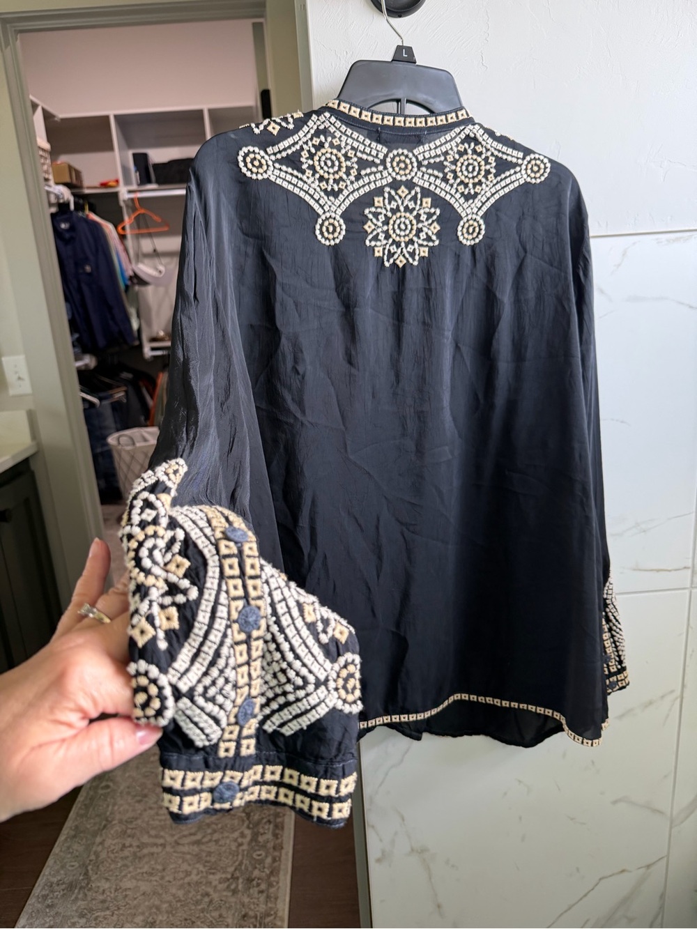 Johnny Was Black Blouse with Coral Floral Embroidery - Picture 6 of 8